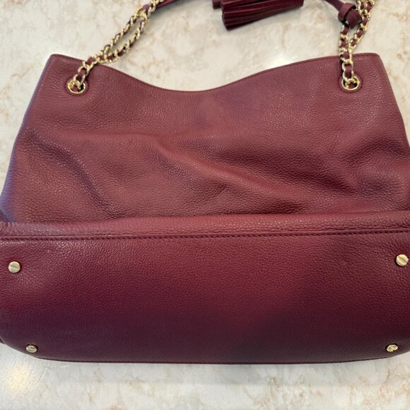 EUC Tory Burch Burgundy Leather Shoulder Bag with Gold Accents - Picture 3 of 5
